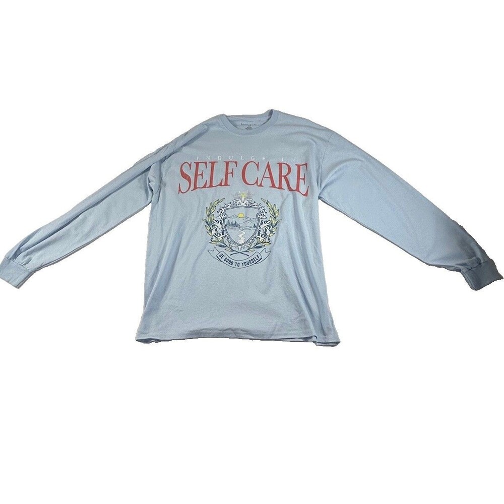 Love Tribe Indulge Self Care Graphic Long Sleeve T-Shirt Blue Women's 2X NWT